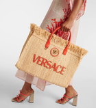 Versace La Medusa leather-trimmed straw tote bag