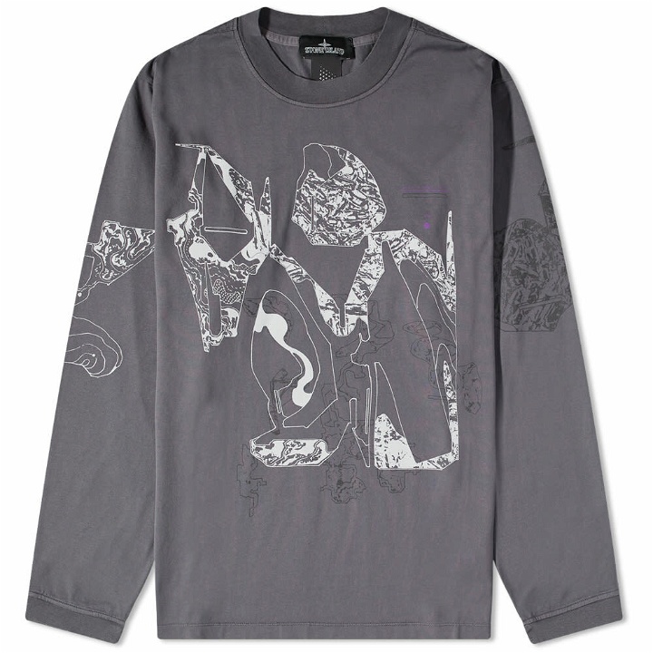Photo: Stone Island Shadow Project Men's Long Sleeve Printed T-Shirt in Blue Grey
