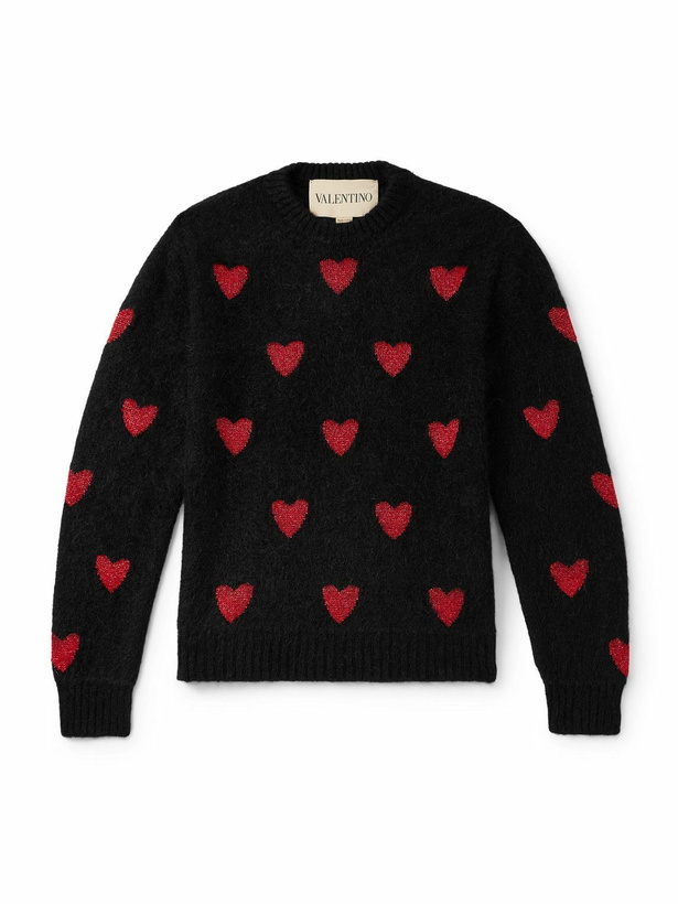 Photo: Valentino Garavani - Jacquard-Knit Metallic Wool-Blend Sweater - Black