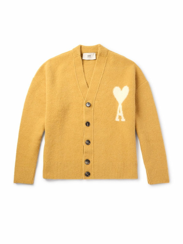 Photo: AMI PARIS - Logo-Intarsia Alpaca-Blend Cardigan - Yellow