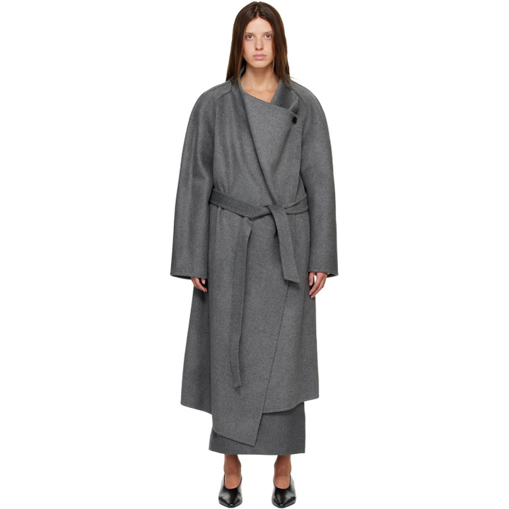 Photo: R2W Gray Porin Draped Button Wool Cash Coat
