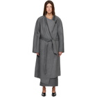 R2W Gray Porin Draped Button Wool Cash Coat