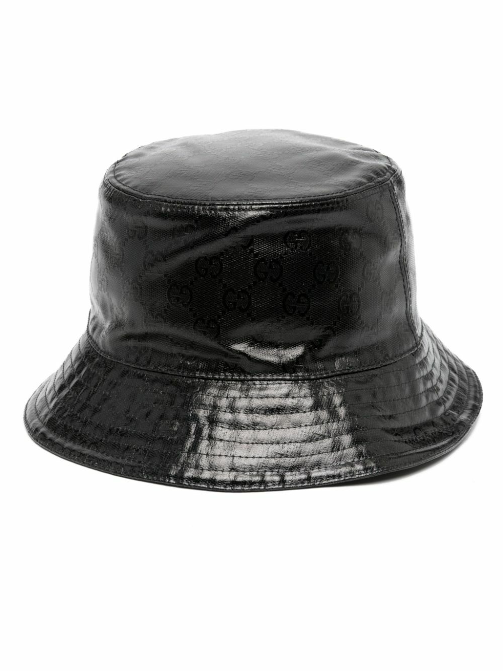 Gucci Dark Grey Logo Jacquard Leather Trim Bucket Hat L For Sale