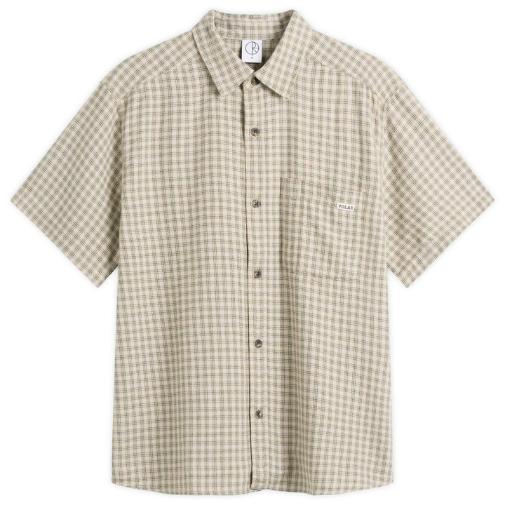 Photo: Polar Skate Co. Men's Mitchell Short Sleeve Shirt in Beige/Green