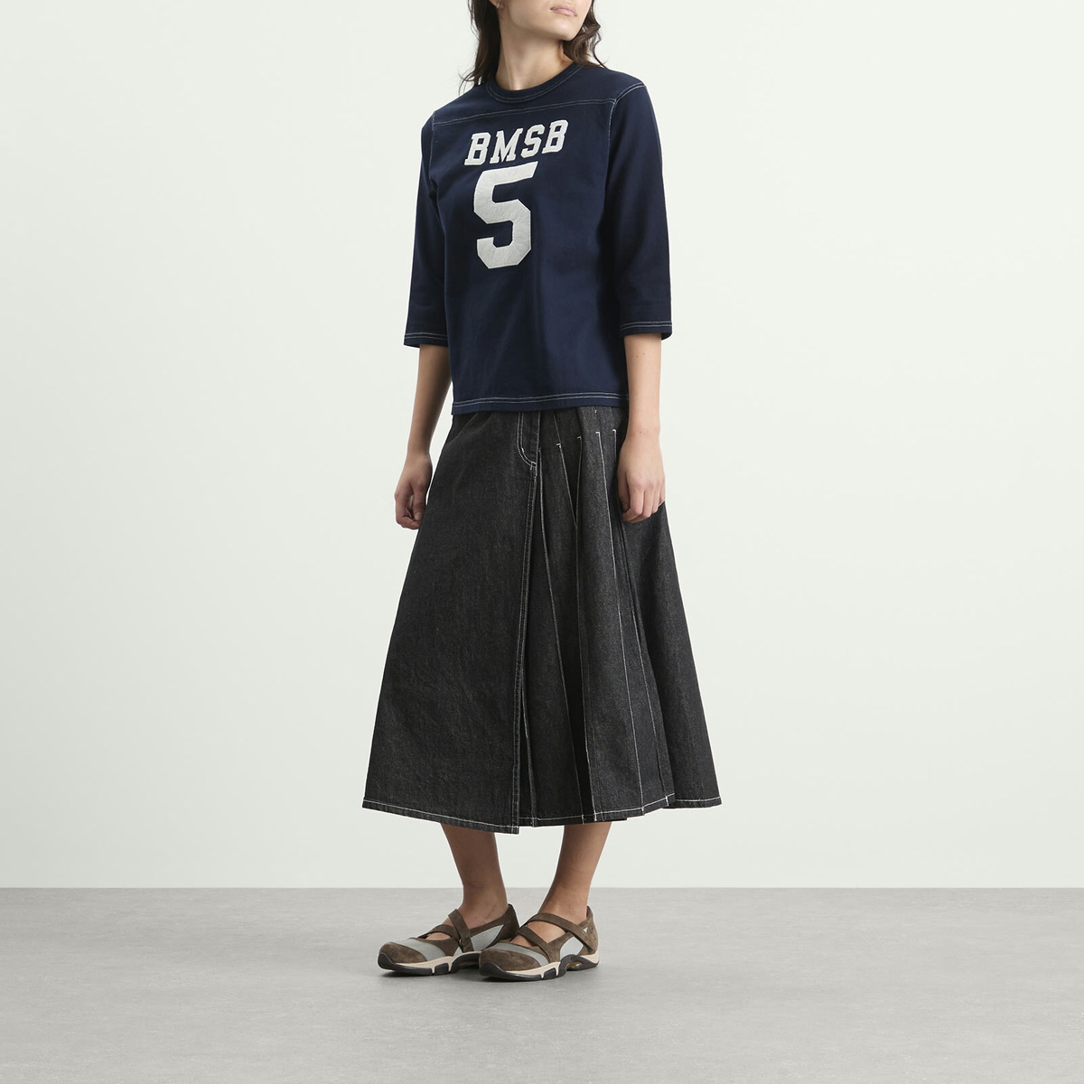 Beams Boy Women's 3/4 Sleeve Football T-Shirt in Navy
