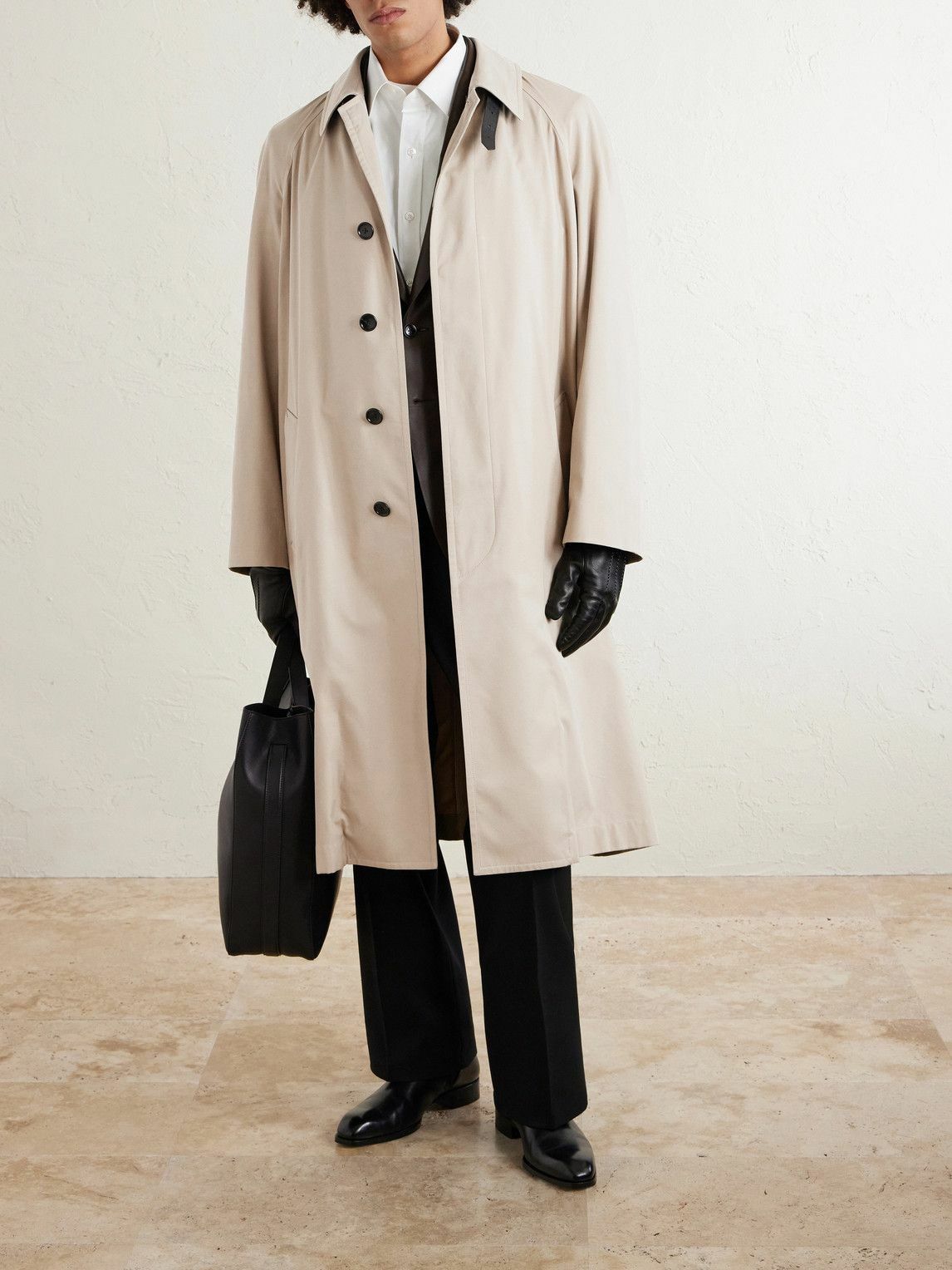 TOM FORD - Belted Leather-Trimmed Cotton and Silk-Blend Gabardine Trench Coat - Neutrals