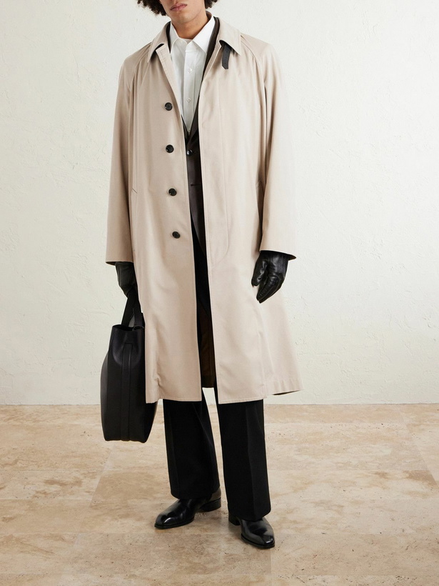 Photo: TOM FORD - Belted Leather-Trimmed Cotton and Silk-Blend Gabardine Trench Coat - Neutrals