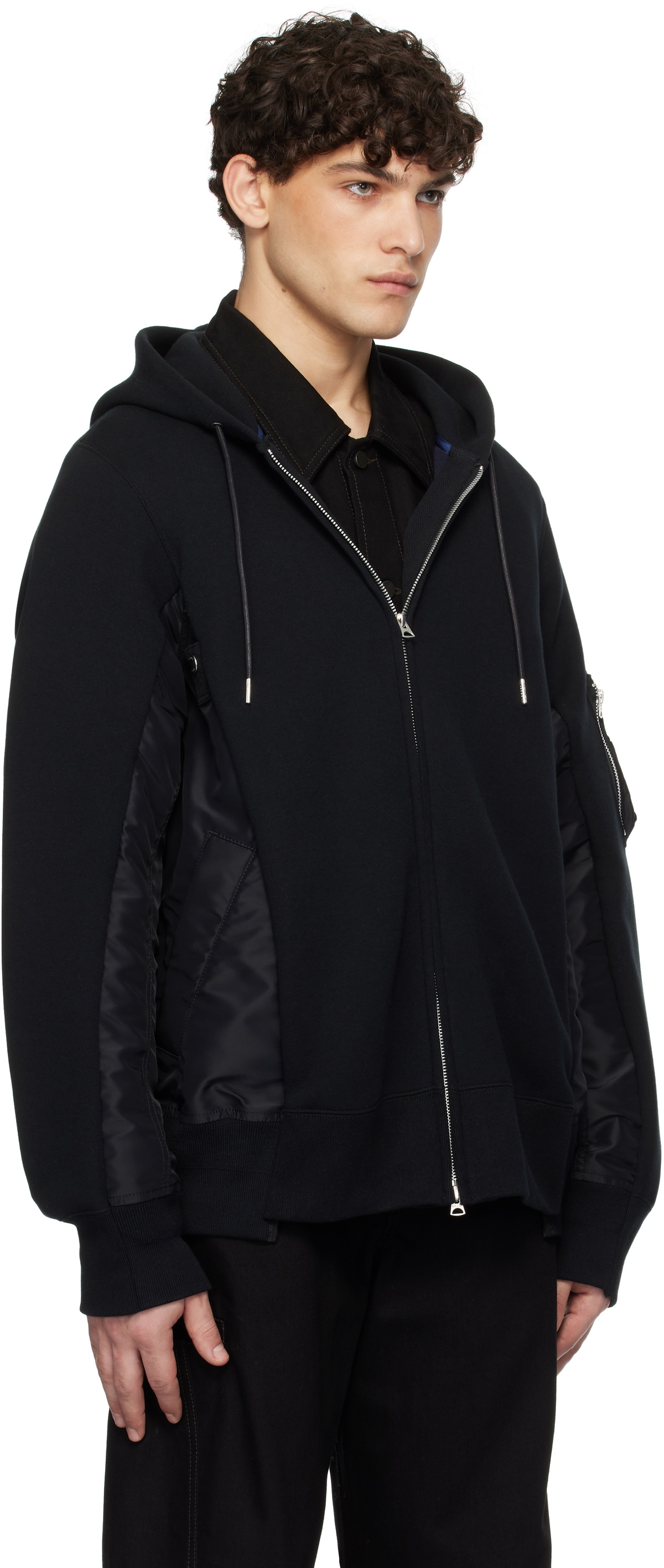 sacai Black Sponge Sweat x Nylon Twill Hoodie Sacai