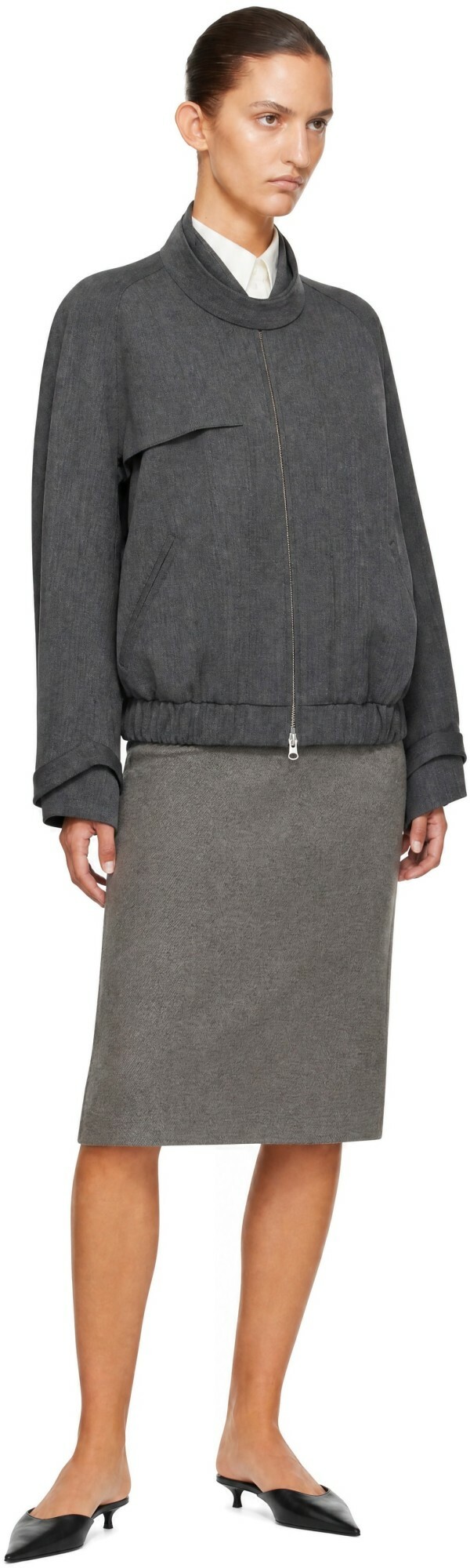 Victoria Beckham Gray Scarf Bomber Jacket