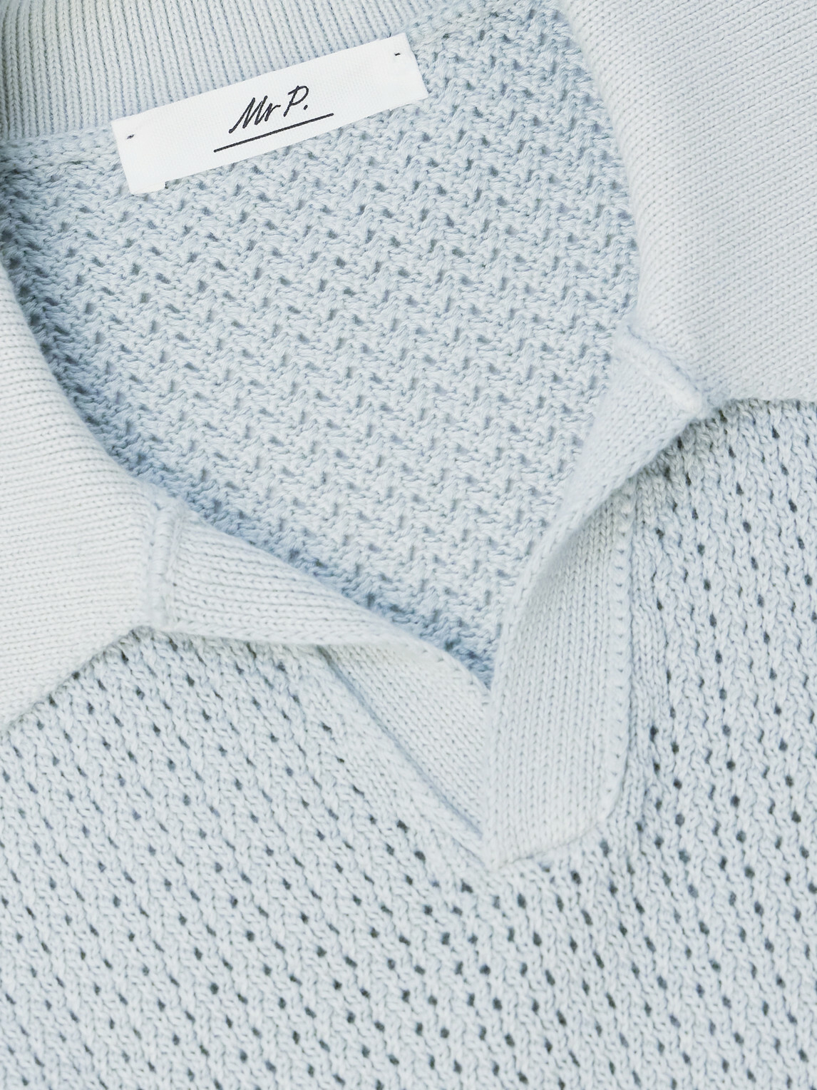 Mr P. - Open-Collar Knitted Organic Cotton Polo Shirt - Blue