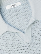 Mr P. - Open-Collar Knitted Organic Cotton Polo Shirt - Blue