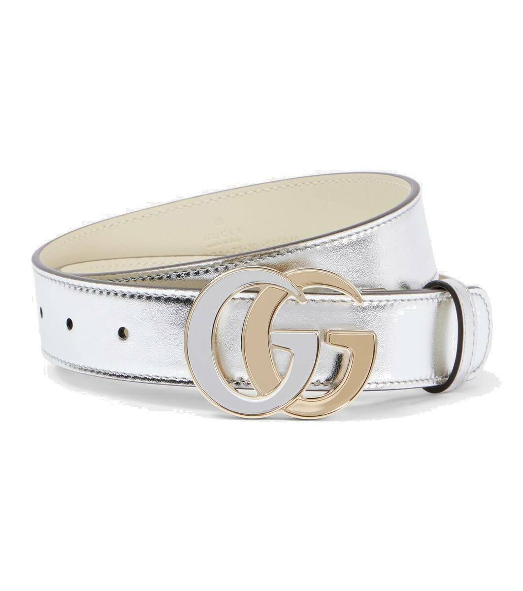 Gucci White Leather Belt with Metallic Silver GG Buckle Gucci Silver Micro Gg Leather Belt with Interlocking G  main image 3