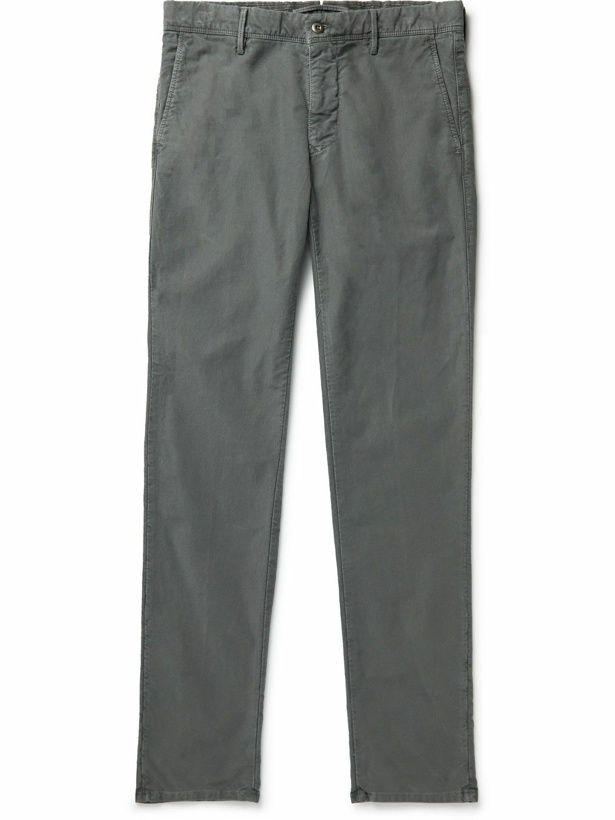 Photo: Incotex - Slim-Fit Garment-Dyed Cotton-Blend Twill Trousers - Gray