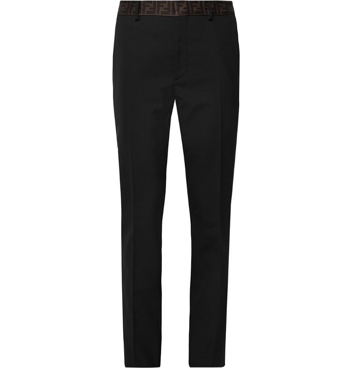 Photo: Fendi - Black Slim-Fit Logo-Trimmed Woven Trousers - Black