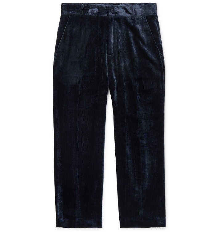 Photo: Sies Marjan - Navy Alex Cropped Silk and Cotton-Blend Corduroy Trousers - Blue