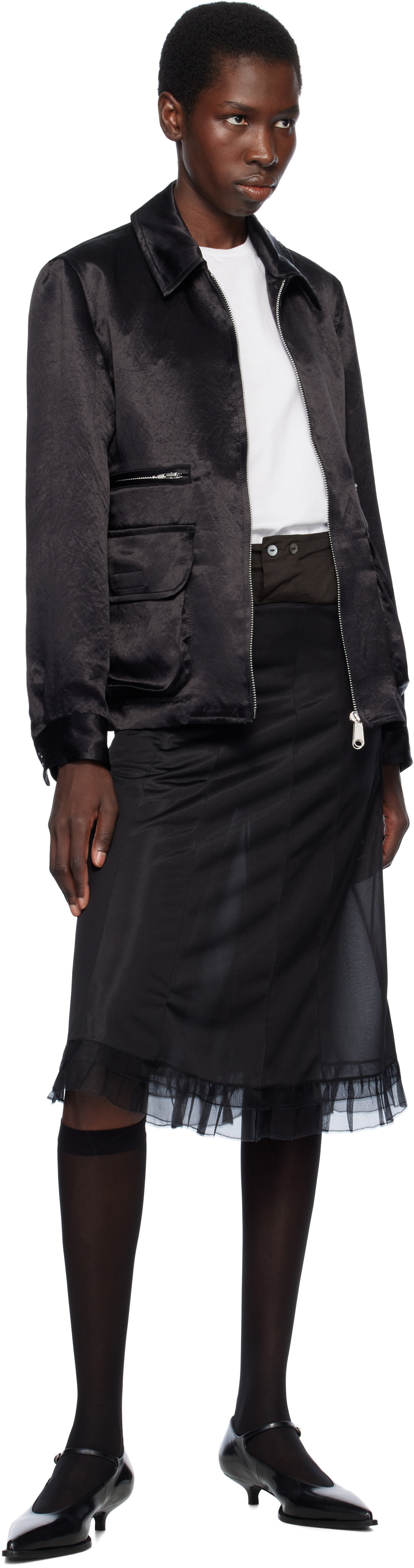 Black Comme des Garçons Black Acetate Taffeta Frilled Lined Reversible Jacket