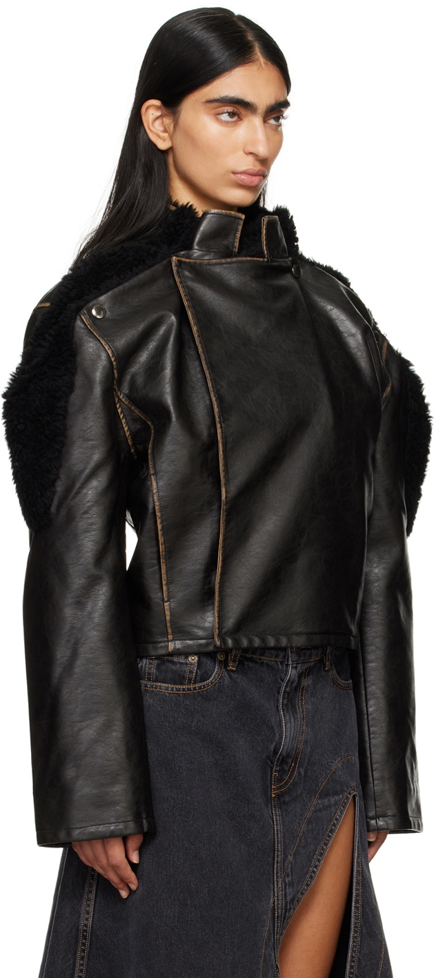 Y/Project Brown Collapsed Shoulder Faux-Leather Jacket Y/Project