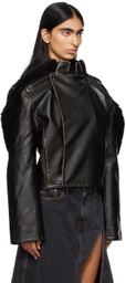 Y/Project Brown Collapsed Shoulder Faux-Leather Jacket