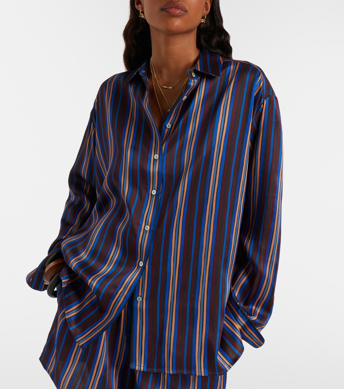 Asceno Maya striped silk charmeuse pajama shirt
