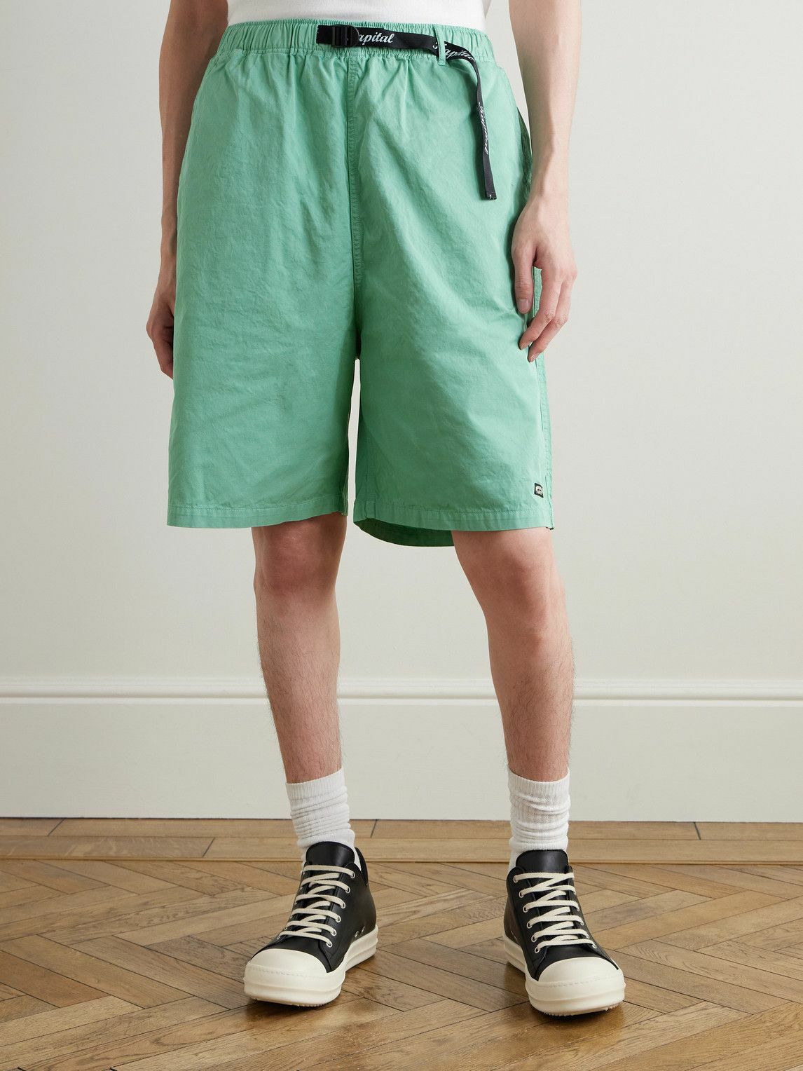 KAPITAL - Easy Wide-Leg Belted Cotton-Twill Shorts - Green