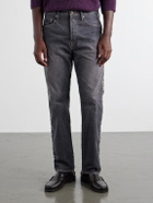 KAPITAL - Monkey Cisco Straight-Leg Leather-Trimmed Embellished Jeans - Black
