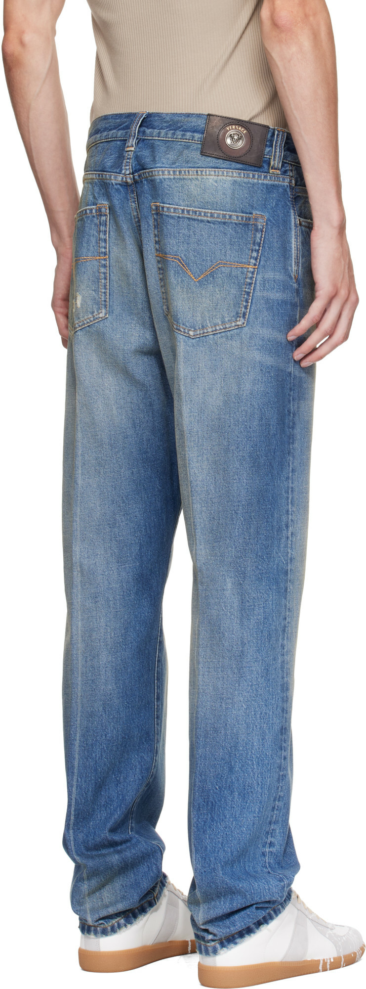 Versace Blue Distressed Straight Jeans