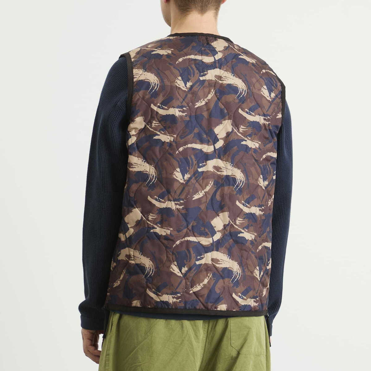 Taion Men's Military V-Neck Zip Down Vest in Paint Camo