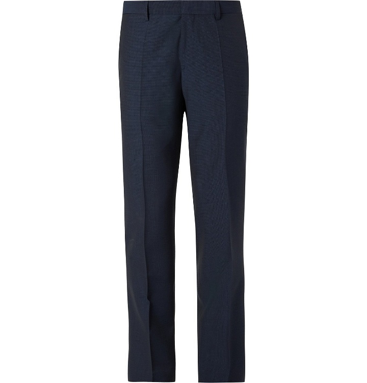 Photo: HUGO BOSS - Genius Slim-Fit Micro-Checked Super 130s Virgin Wool Trousers - Blue
