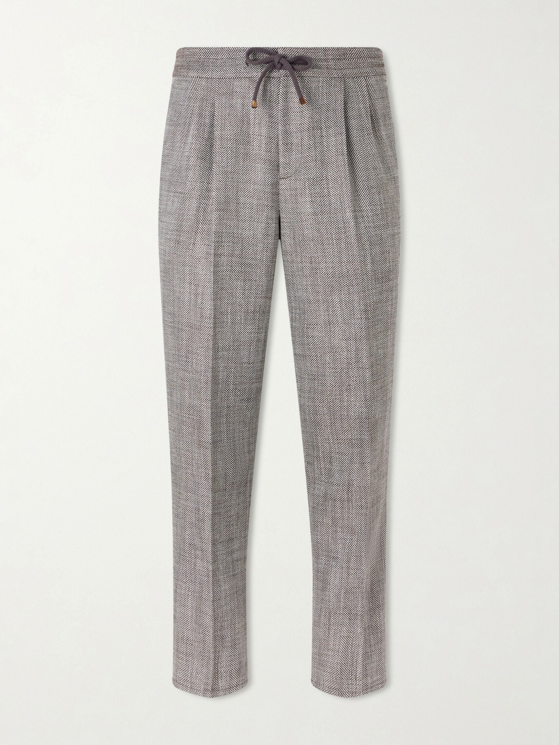 Brunello Cucinelli - Straight-Leg Pleated Herringbone Trousers - Brown