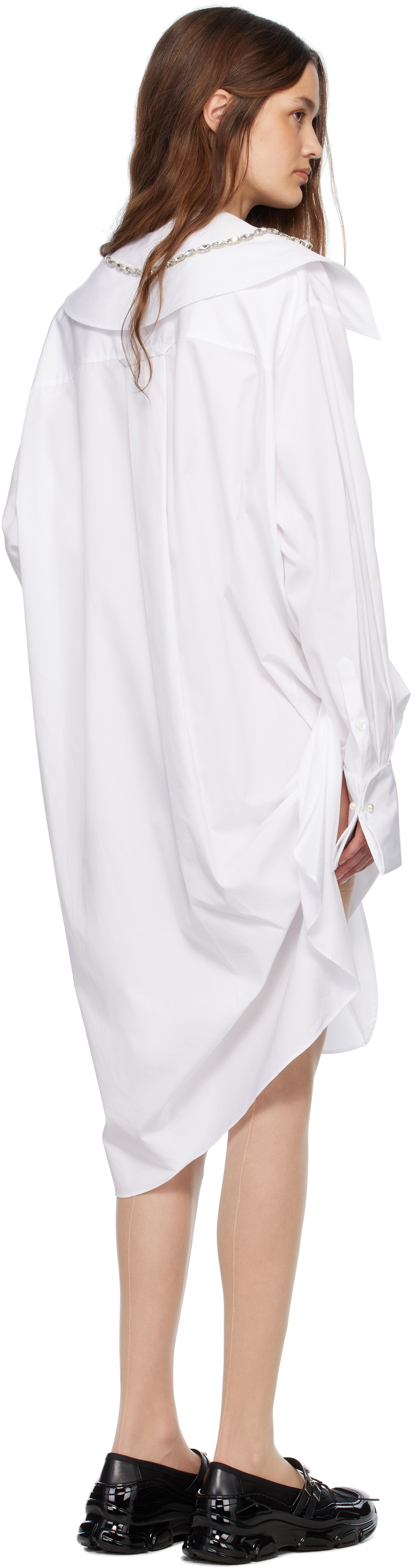 Simone Rocha White Embellished Carnation Gathered Slit Shirt