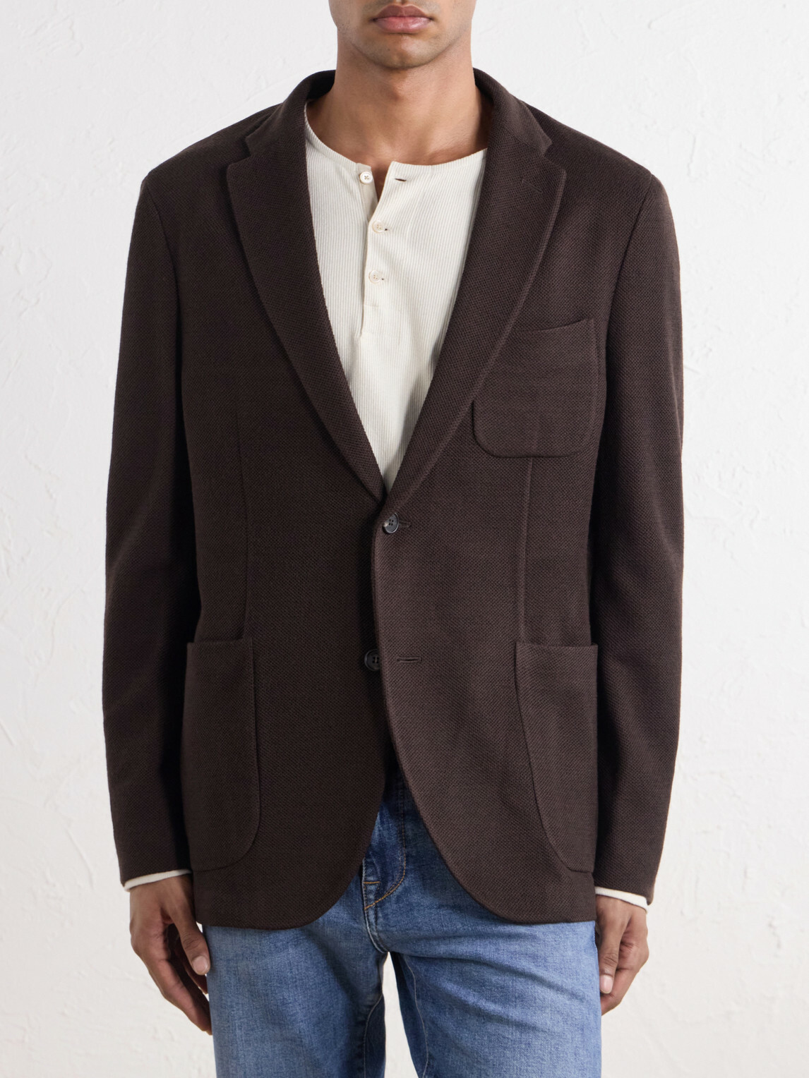Slowear - Wool-Blend Woven Waffle Jersey Blazer - Brown