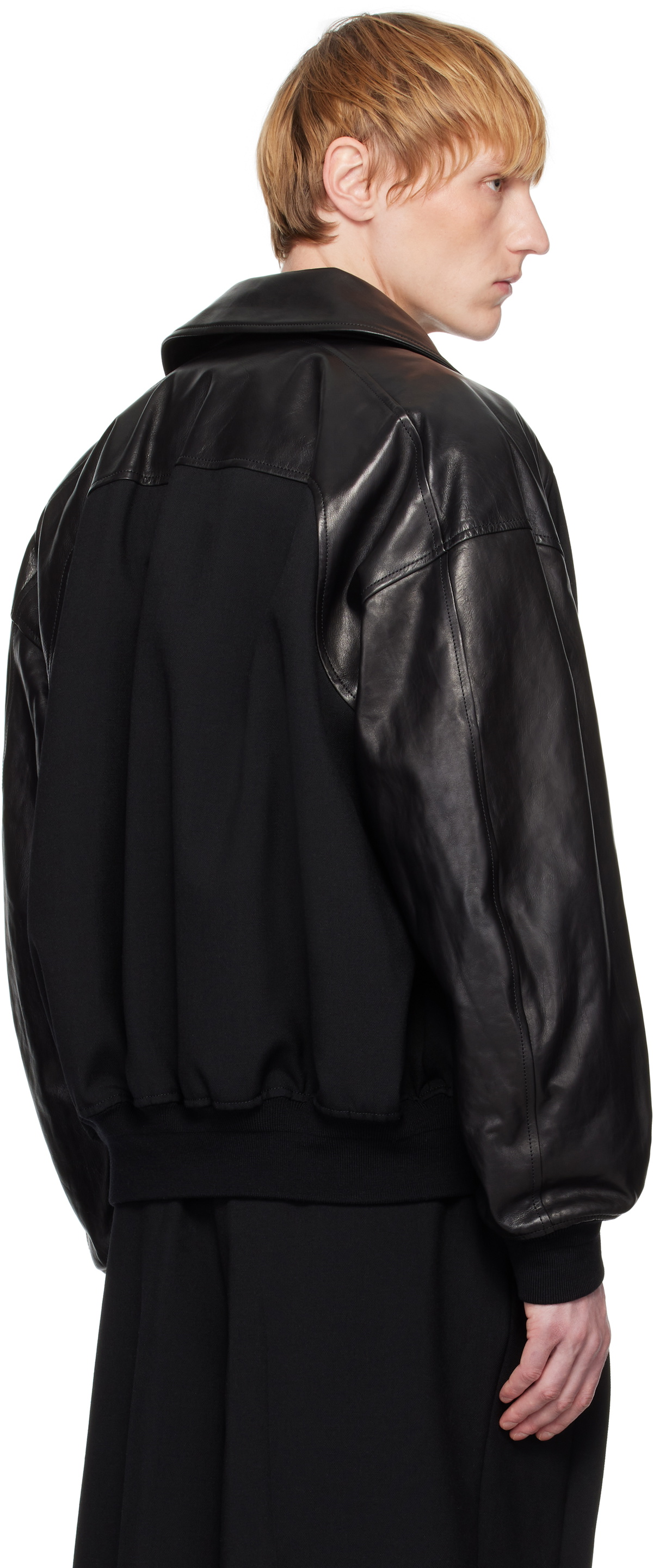Jil Sander Black Padded Leather Bomber Jacket Jil Sander