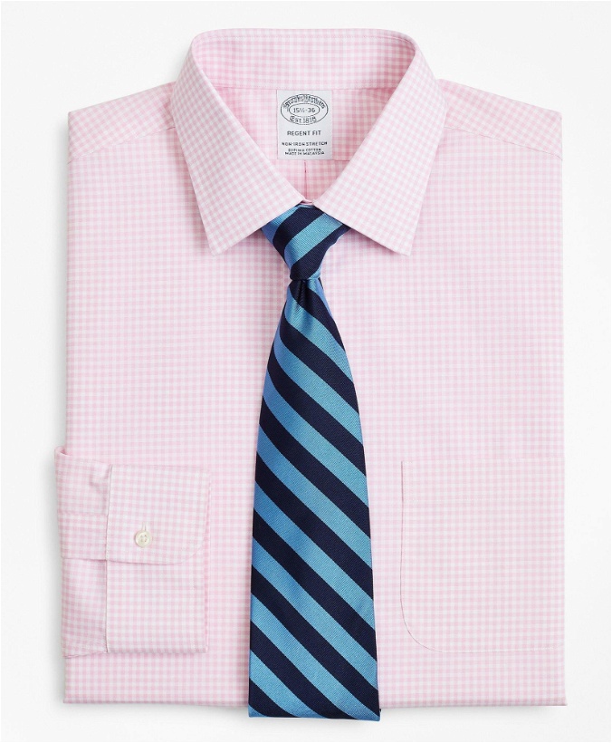 Photo: Brooks Brothers Men's Stretch Regent Regular-Fit Dress Shirt, Non-Iron Poplin Ainsley Collar Gingham | Pink