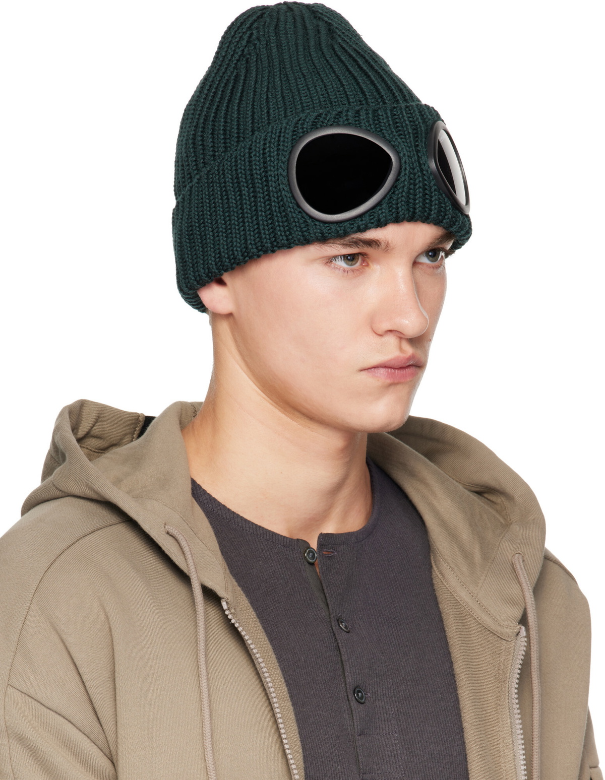 C.P. Company Green Extrafine Merino Wool Goggle Beanie