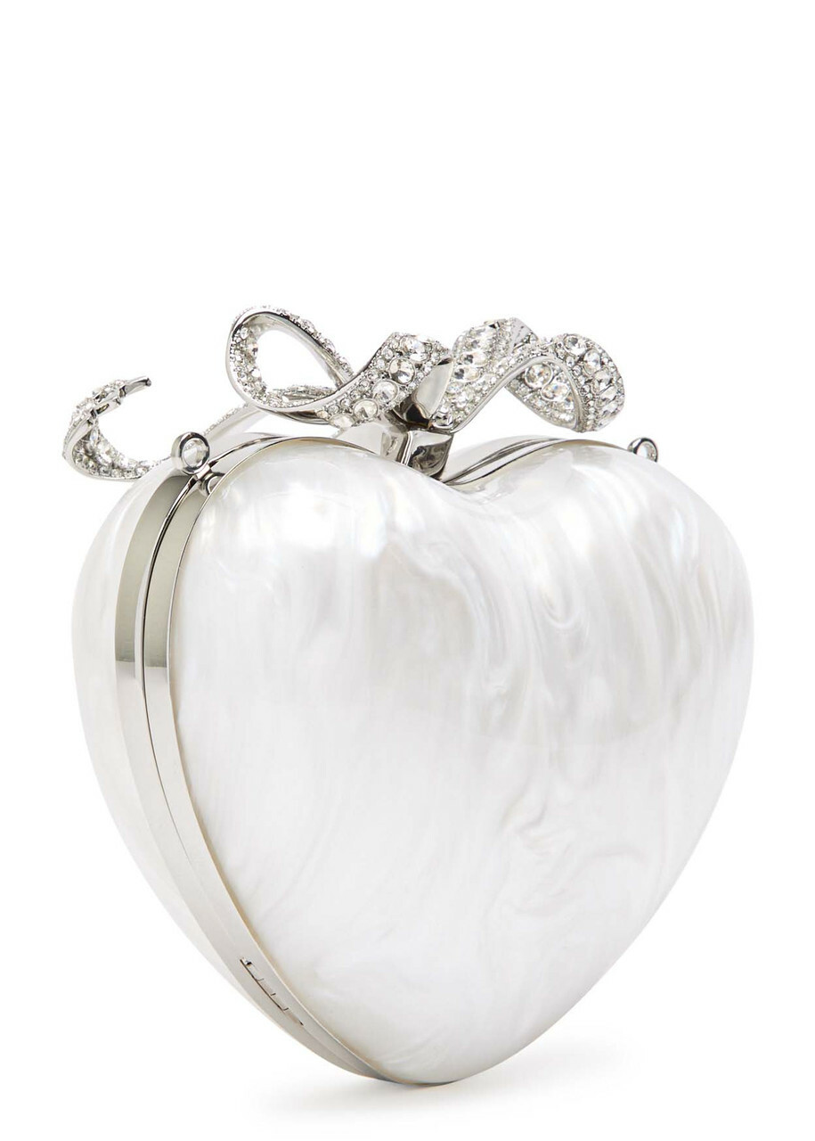 Self-portrait Heart Crystal-embellished Pearlescent Acrylic Clutch - Pearl - One Size