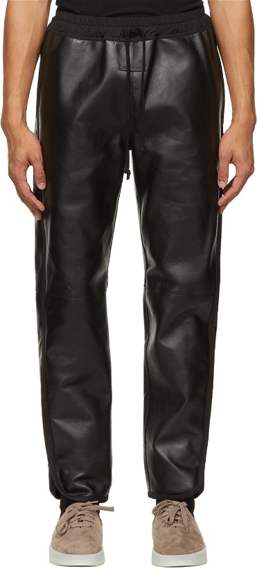 Photo: Fear of God Black Leather Track Pants