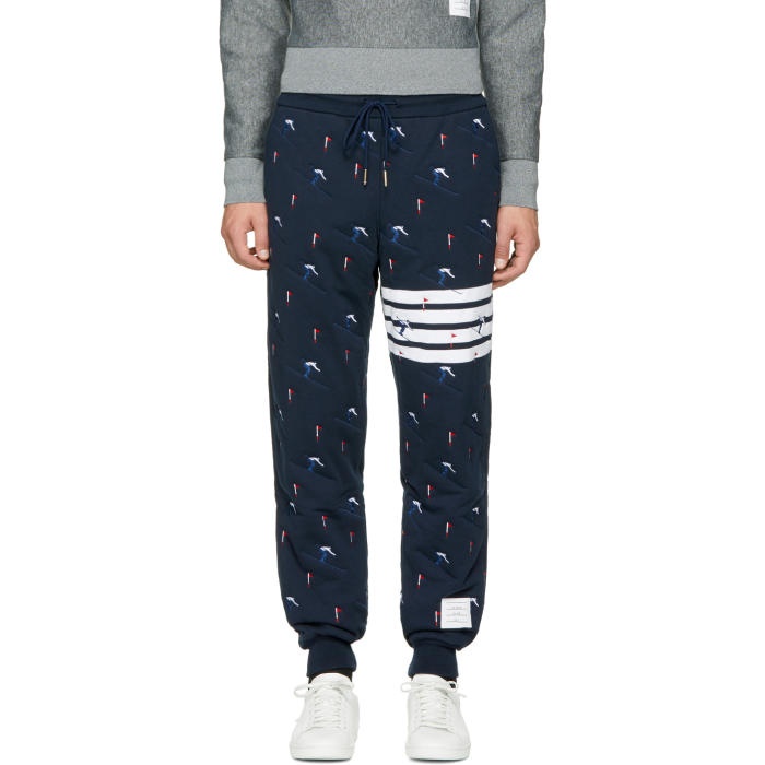 Photo: Thom Browne Navy Classic Four Bar Skier Lounge Pants 