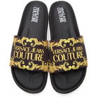 Versace Jeans Couture Black Logo Baroque Print Logo Slides