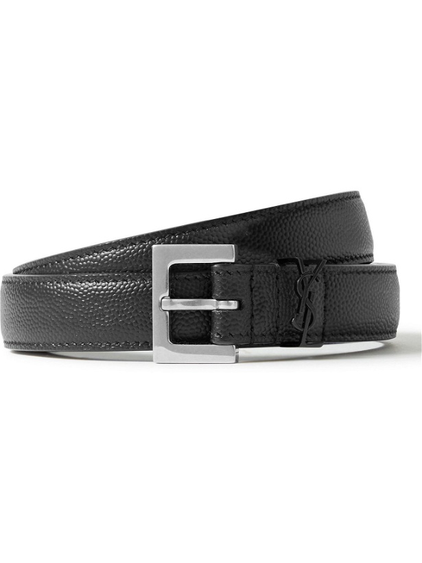 Photo: SAINT LAURENT - 2cm Pebble-Grain Leather Belt - Black