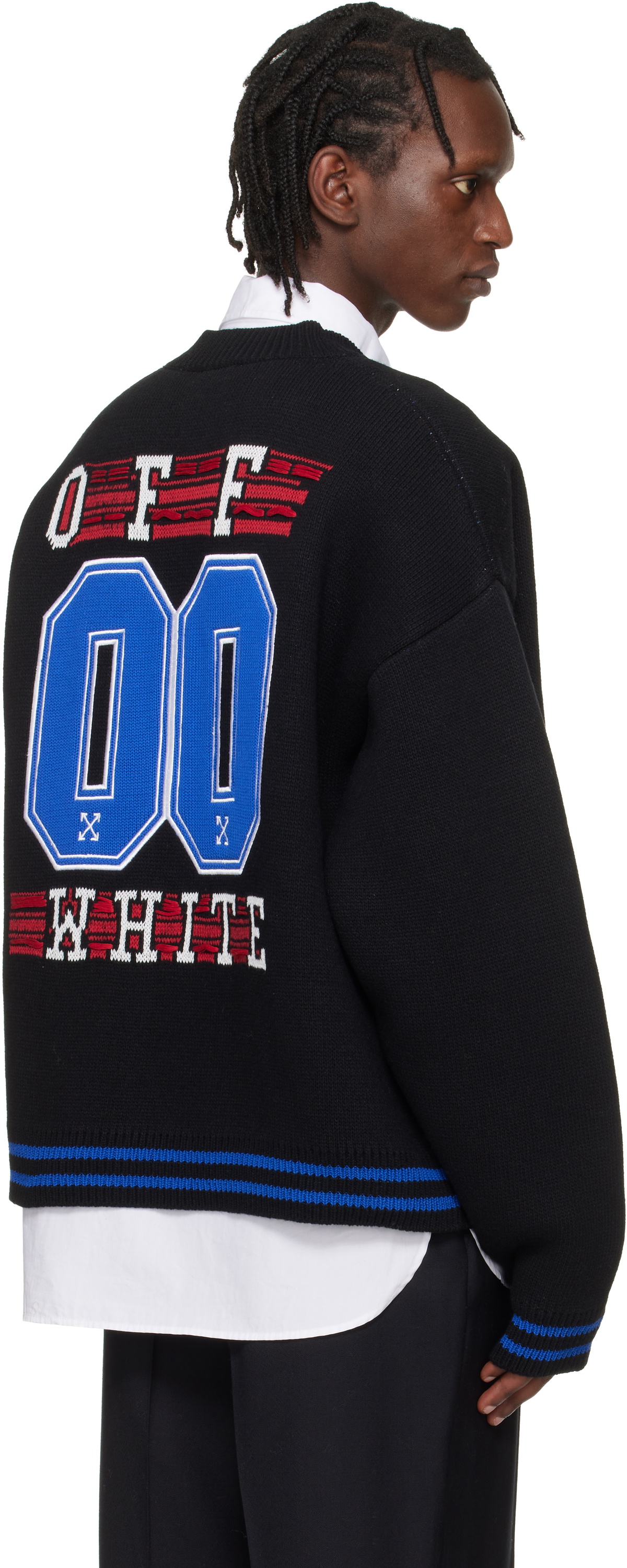 Off-White Black '00' Glide Diagonal Varsity Knit Cardigan