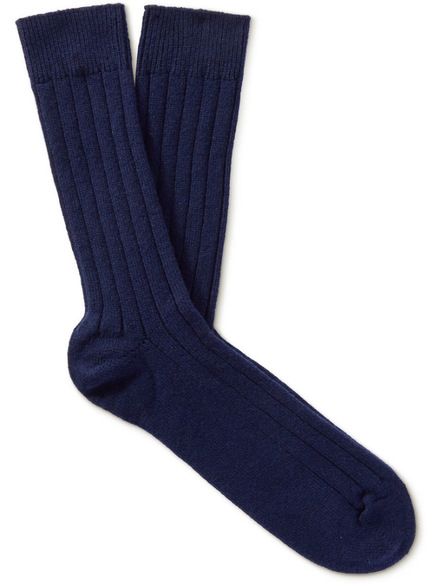 Photo: William Lockie - Ribbed Cashmere-Blend Socks - Blue