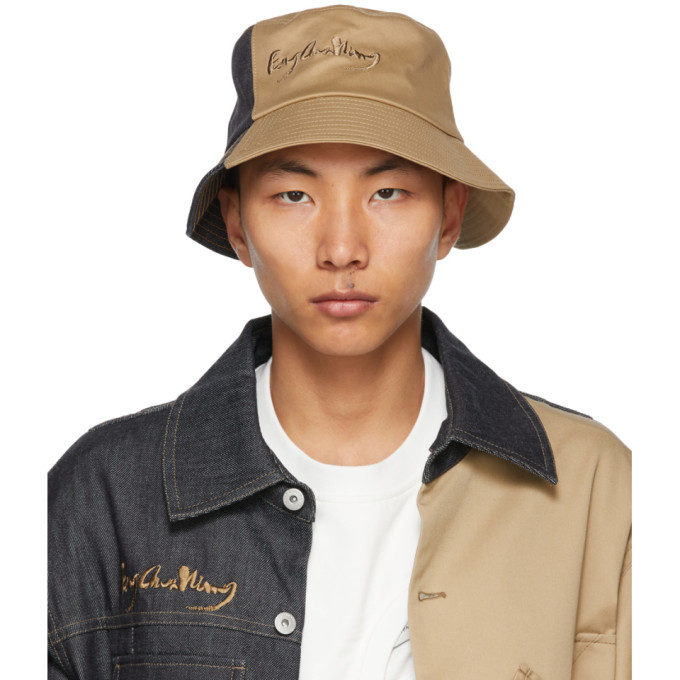 Feng Chen Wang Beige and Indigo Paneled Bucket Hat Feng Chen Wang