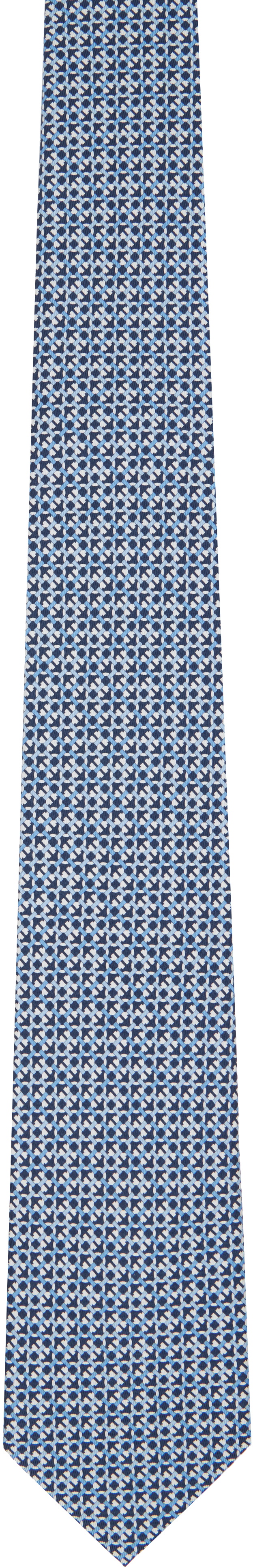 Ferragamo Blue Gancini Print Silk Tie