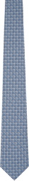 Ferragamo Blue Gancini Print Silk Tie