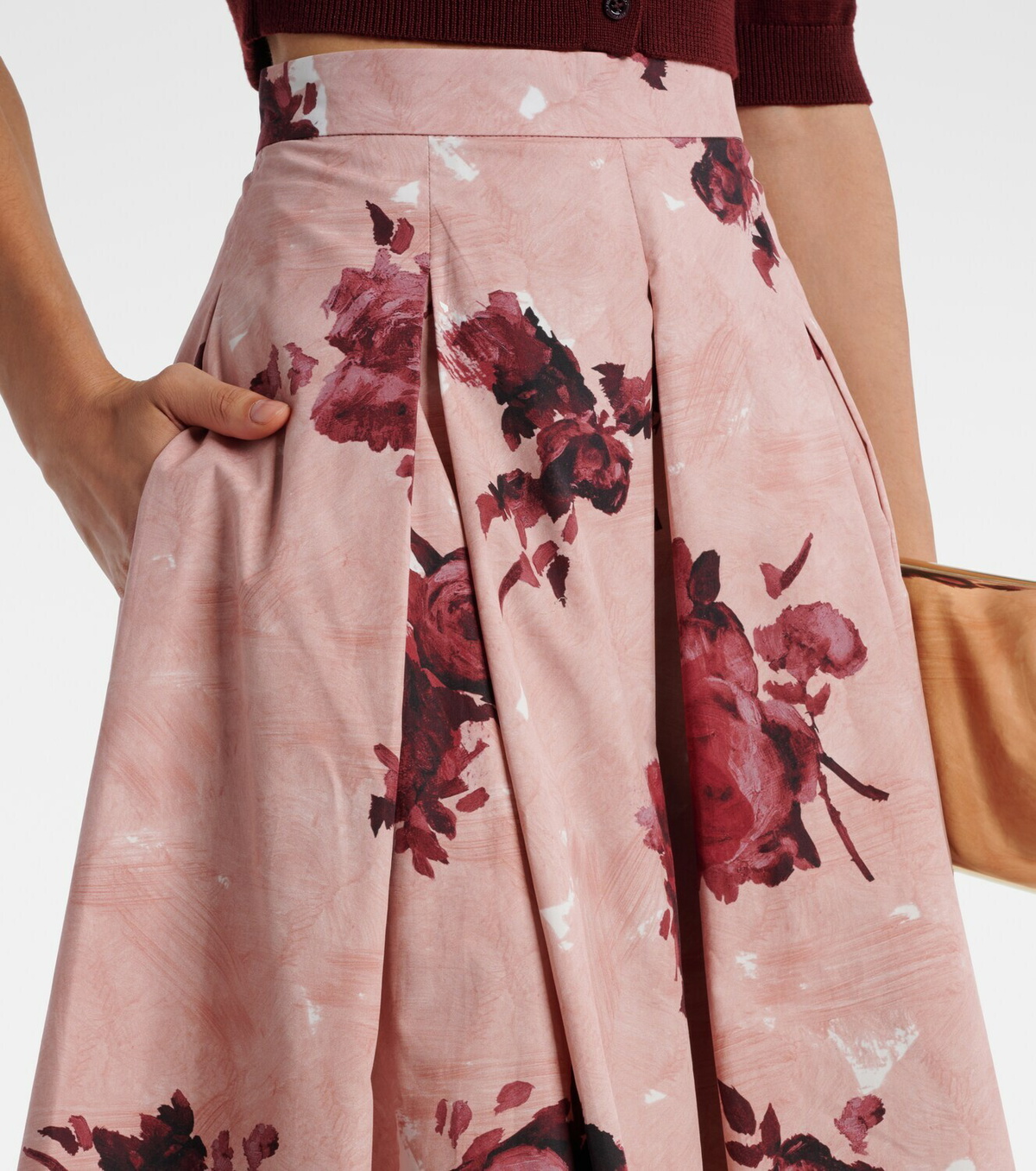 Erdem Floral pleated cotton poplin midi skirt
