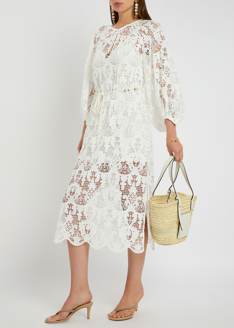 green emerald velvet dress Zimmermann Coco Lace Midi Dress in White – MAYFEYR