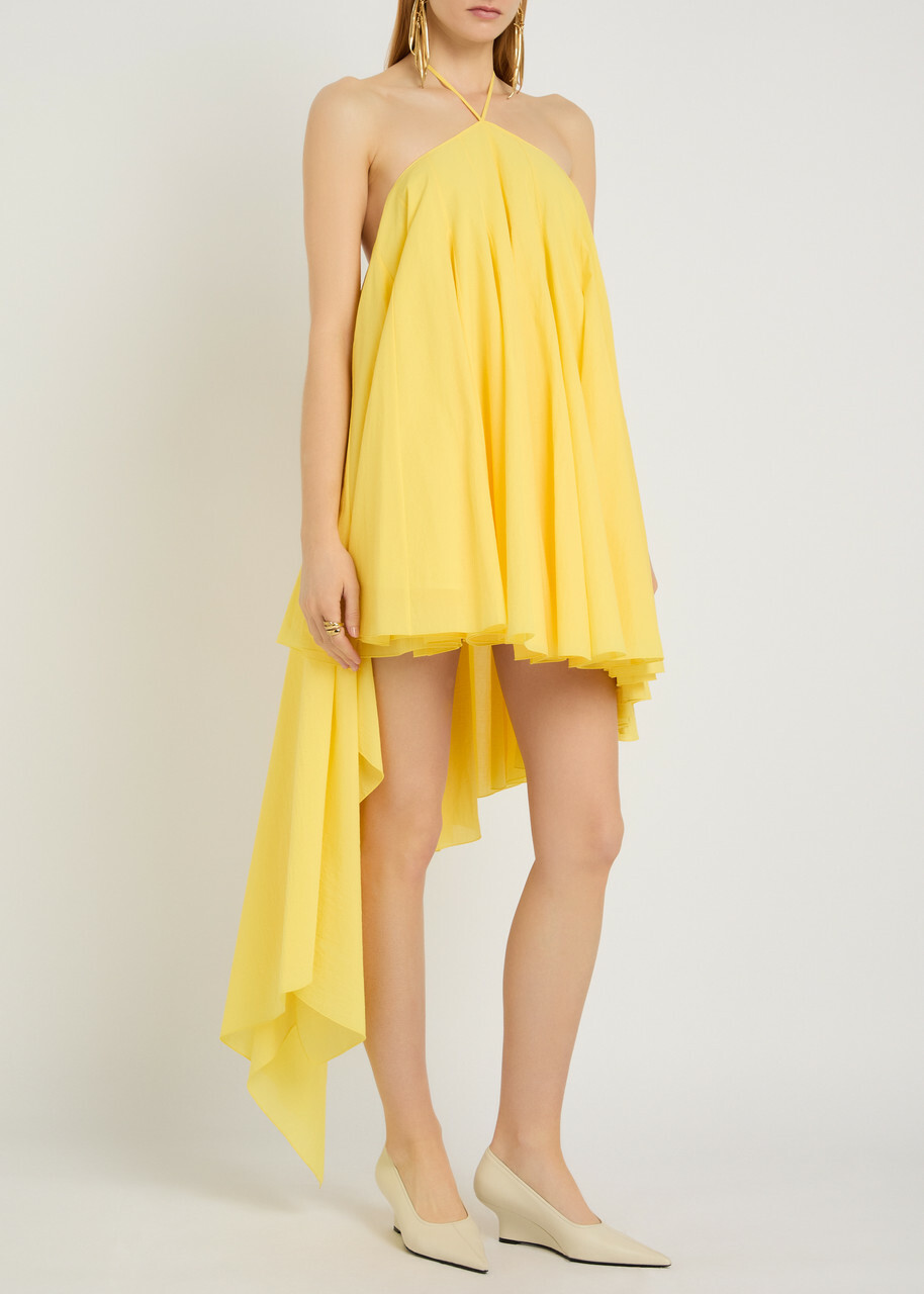 Jacquemus La Triangle Courte Asymmetric Cotton-blend Mini Dress Yellow