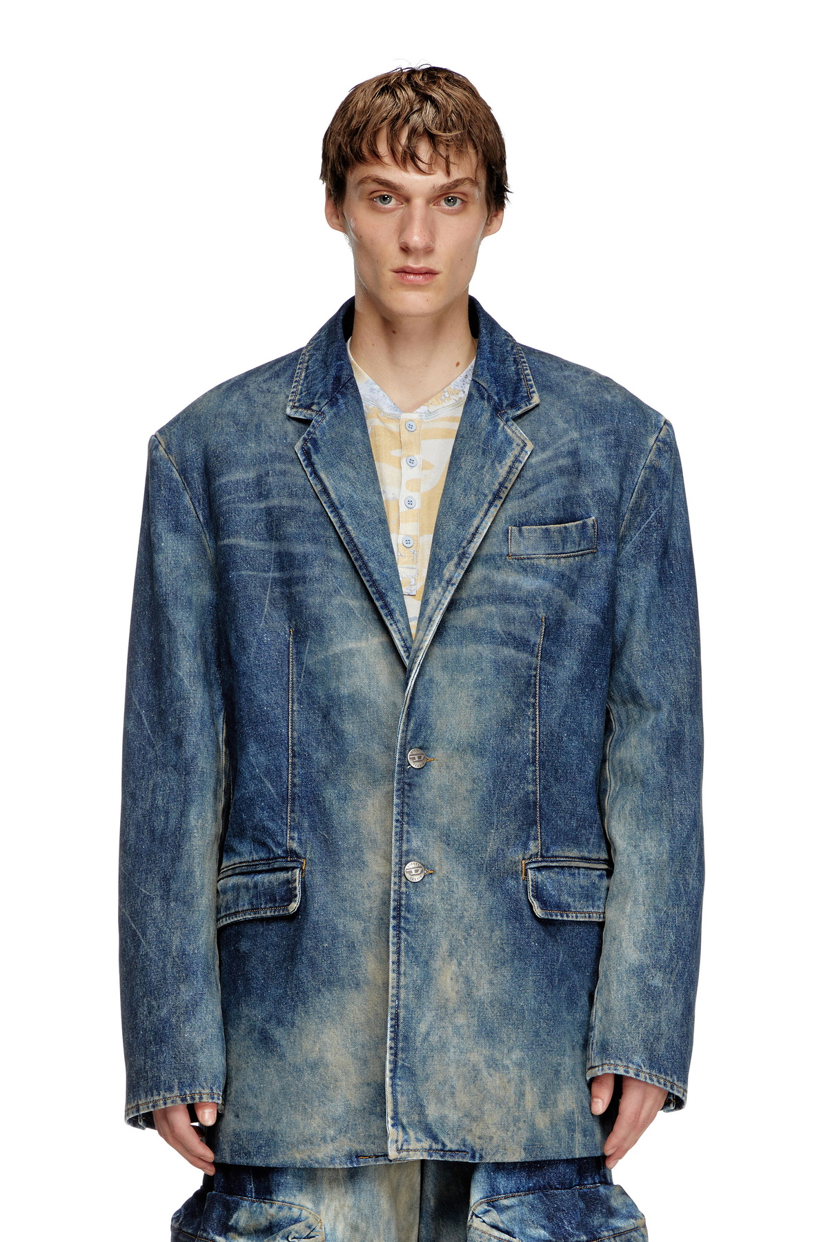 Diesel Blazer in hand-treated dirty denim - Denim Jackets