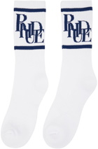 Rhude White & Navy Scramble Logo Socks