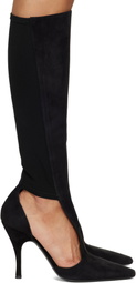 ALAÏA Black Suede Cut Out Knee Boots